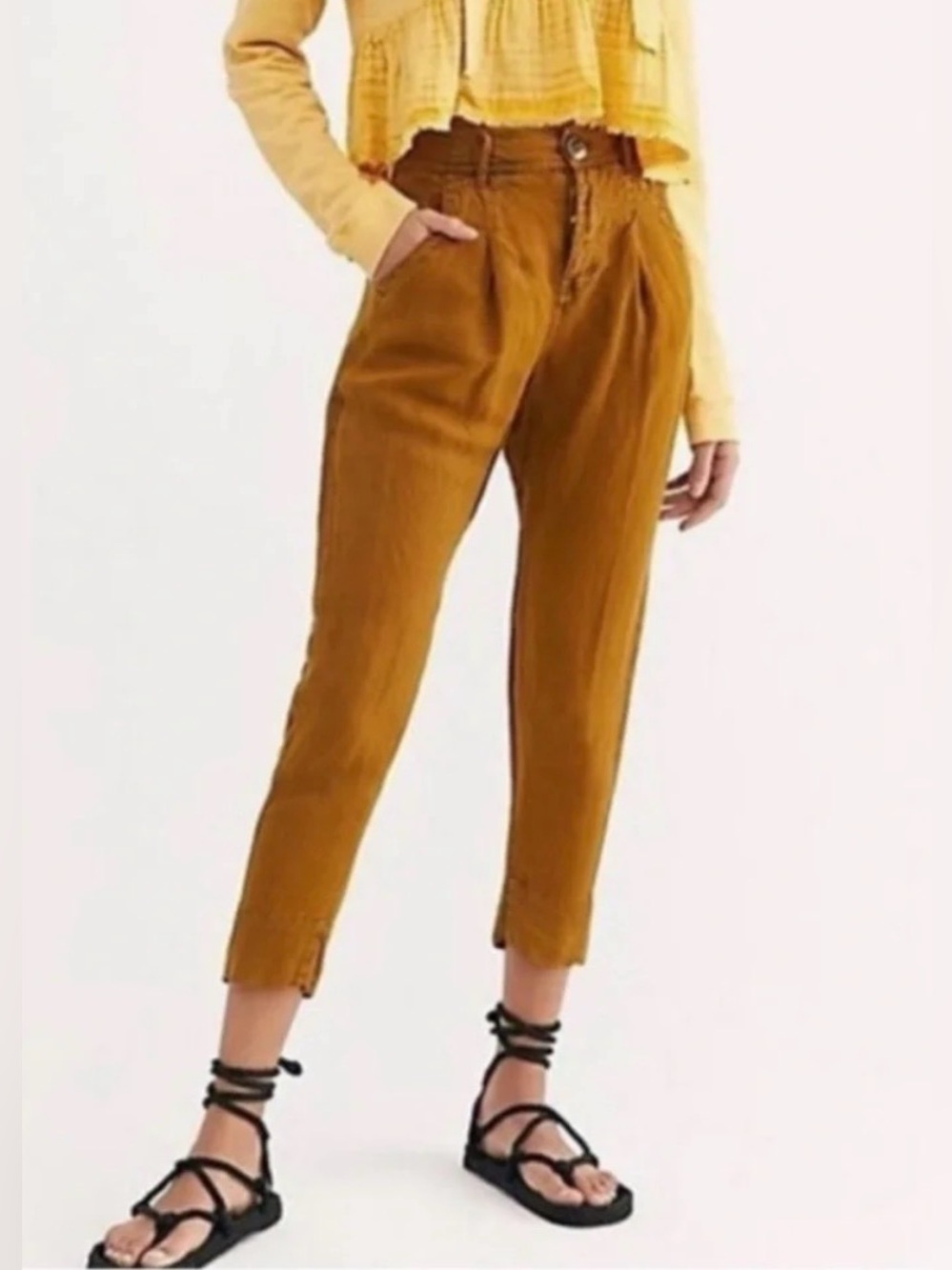 Free People Linen/Blend jogger  Pants in Mustard/Camel  Brown